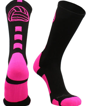 MadSportsStuff socks Black/Neon Pink / Large Volleyball Logo Crew Socks (multiple colors)