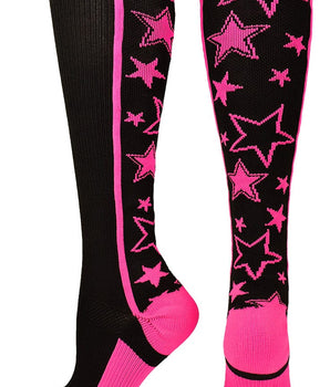 MadSportsStuff socks Black/Neon Pink / Medium Crazy Socks with Stars Over the Calf Socks (multiple colors)