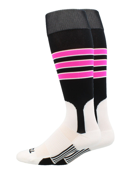 MadSportsStuff socks Black/Neon Pink/White / X-Large Striped Baseball Stirrup Socks Dugout Pattern D