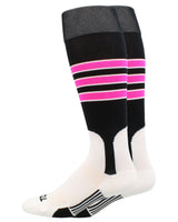 MadSportsStuff socks Black/Neon Pink/White / X-Large Striped Baseball Stirrup Socks Dugout Pattern D