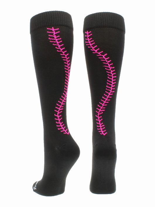 MadSportsStuff socks Black/Neon Pink / X-Large Softball Socks with Stitches Over the Calf (multiple colors)