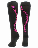 MadSportsStuff socks Black/Neon Pink / X-Large Softball Socks with Stitches Over the Calf (multiple colors)