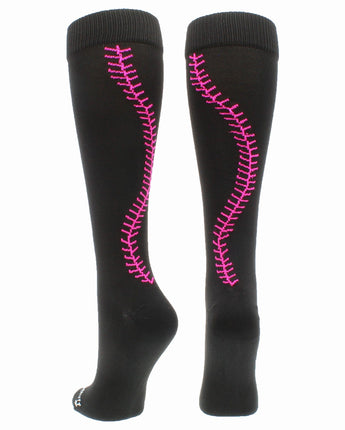 MadSportsStuff socks Black/Neon Pink / X-Large Softball Socks with Stitches Over the Calf (multiple colors)