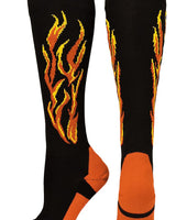 MadSportsStuff socks Black/Orange/Gold / Large Flame Soccer Style Over the Calf Athletic Socks (multiple colors)