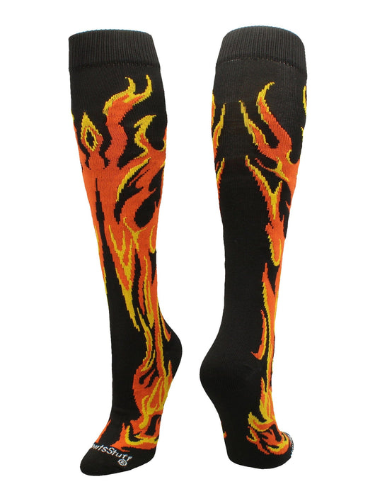 MadSportsStuff socks Black/Orange/Gold / Small Flame Socks Athletic Over the Calf Socks (multiple colors)