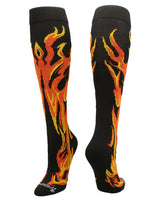 MadSportsStuff socks Black/Orange/Gold / Small Flame Socks Athletic Over the Calf Socks (multiple colors)