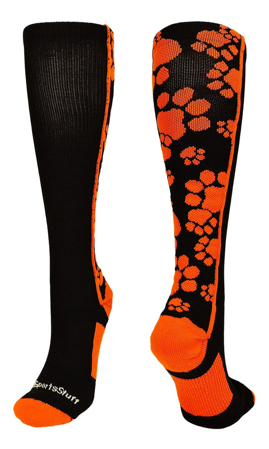 MadSportsStuff socks Black/Orange / Large Crazy Socks with Paws Over the Calf (multiple colors)