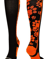 MadSportsStuff socks Black/Orange / Large Crazy Socks with Paws Over the Calf (multiple colors)
