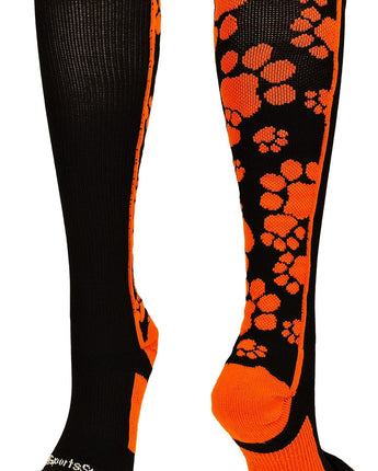 MadSportsStuff socks Black/Orange / Large Crazy Socks with Paws Over the Calf (multiple colors)
