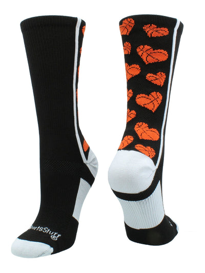MadSportsStuff socks Black/Orange / Small Crazy Love Basketball Hearts Crew Socks