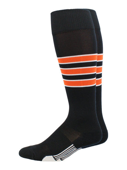 MadSportsStuff socks Black/Orange/White / X-Large Striped Baseball Socks Over the Calf Dugout Pattern D