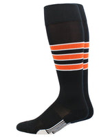 MadSportsStuff socks Black/Orange/White / X-Large Striped Baseball Socks Over the Calf Dugout Pattern D