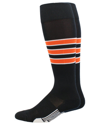 MadSportsStuff socks Black/Orange/White / X-Large Striped Baseball Socks Over the Calf Dugout Pattern D