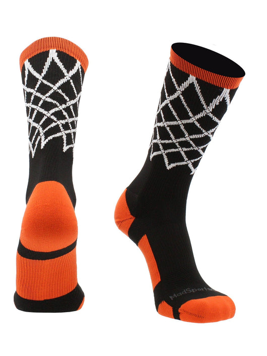 MadSportsStuff socks Black/Orange / X-Large Elite Basketball Socks with Net Crew length - made in the USA