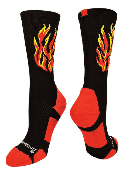 MadSportsStuff socks Black/Red/Gold / Large Flame Athletic Crew Socks (multiple colors)