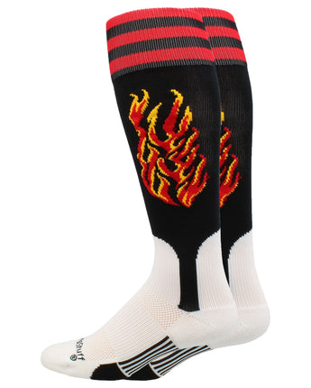 MadSportsStuff socks Black/Red/Gold / Large Flame Baseball Stirrup Socks
