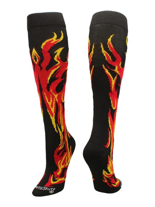 MadSportsStuff socks Black/Red/Gold / Large Flame Socks Athletic Over the Calf Socks (multiple colors)