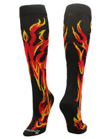 MadSportsStuff socks Black/Red/Gold / Large Flame Socks Athletic Over the Calf Socks (multiple colors)