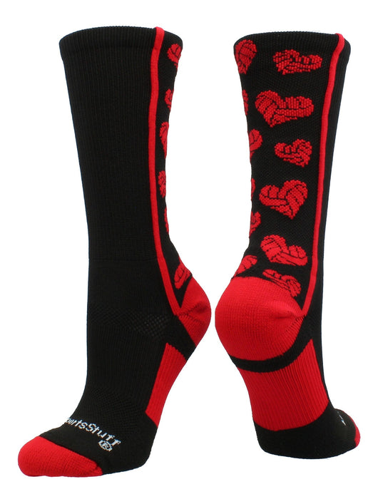 MadSportsStuff socks Black/Red / Large Crazy Love Volleyball Hearts Crew Socks