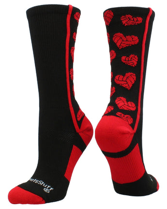 MadSportsStuff socks Black/Red / Large Crazy Love Volleyball Hearts Crew Socks