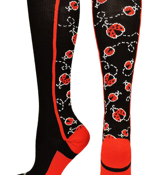 MadSportsStuff socks Black/Red / Large Crazy Socks with Ladybugs Over the Calf