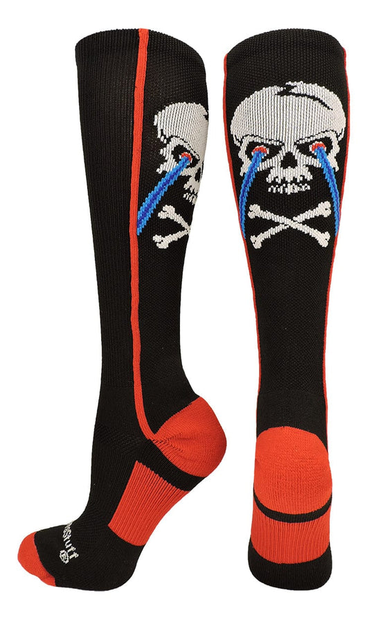 MadSportsStuff socks Black/Red / Large Crazy Socks with Laser Skull and Crossbones Over the Calf Socks
