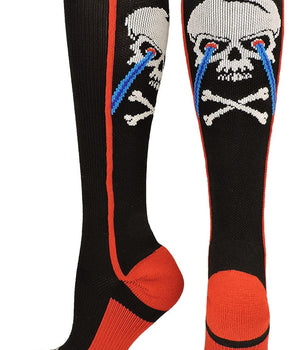 MadSportsStuff socks Black/Red / Large Crazy Socks with Laser Skull and Crossbones Over the Calf Socks