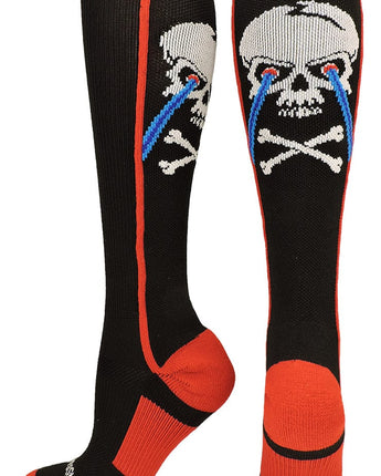 MadSportsStuff socks Black/Red / Large Crazy Socks with Laser Skull and Crossbones Over the Calf Socks