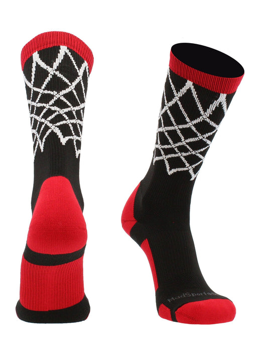 MadSportsStuff socks Black/Red / Large Elite Basketball Socks with Net Crew length - made in the USA
