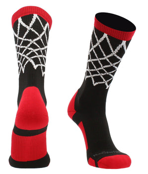 MadSportsStuff socks Black/Red / Large Elite Basketball Socks with Net Crew length - made in the USA