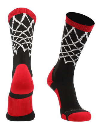 MadSportsStuff socks Black/Red / Large Elite Basketball Socks with Net Crew length - made in the USA
