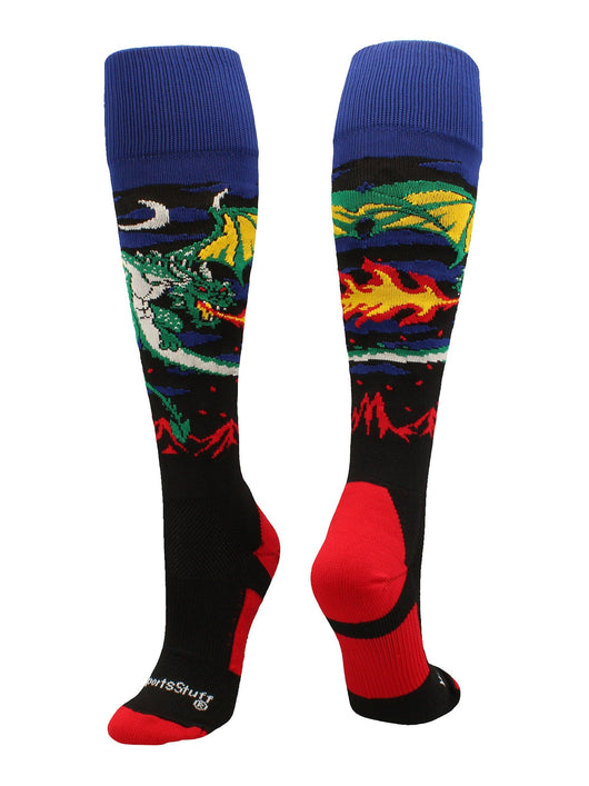 MadSportsStuff socks Black/Red / Large Medieval Dragon Over the Calf Athletic Socks