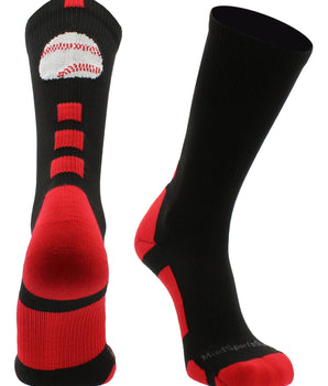 MadSportsStuff socks Black/Red / Small Baseball Logo Athletic Crew Socks (multiple colors)