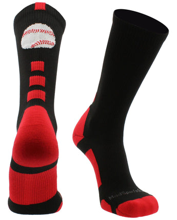 MadSportsStuff socks Black/Red / Small Baseball Logo Athletic Crew Socks (multiple colors)