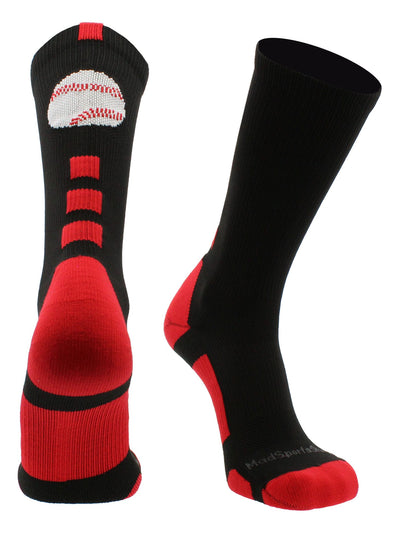 MadSportsStuff socks Black/Red / Small Baseball Logo Athletic Crew Socks (multiple colors)