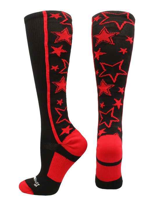MadSportsStuff socks Black/Red / Small Crazy Socks with Stars Over the Calf Socks (multiple colors)