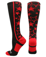MadSportsStuff socks Black/Red / Small Crazy Socks with Stars Over the Calf Socks (multiple colors)