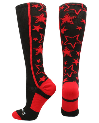 MadSportsStuff socks Black/Red / Small Crazy Socks with Stars Over the Calf Socks (multiple colors)