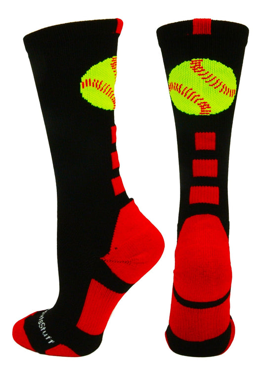 MadSportsStuff socks Black/Red / Small Softball Logo Athletic Crew Socks (multiple colors)