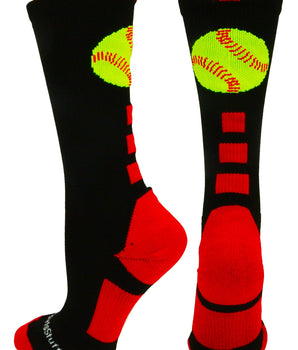 MadSportsStuff socks Black/Red / Small Softball Logo Athletic Crew Socks (multiple colors)