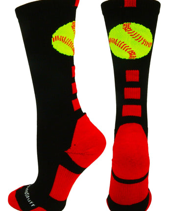 MadSportsStuff socks Black/Red / Small Softball Logo Athletic Crew Socks (multiple colors)