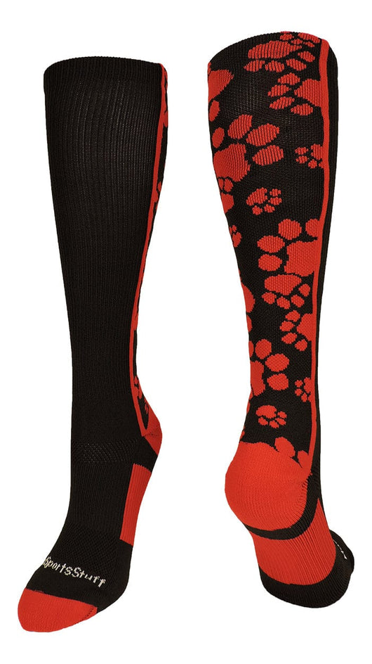 MadSportsStuff socks Black/Scarlet / Medium Crazy Socks with Paws Over the Calf (multiple colors)