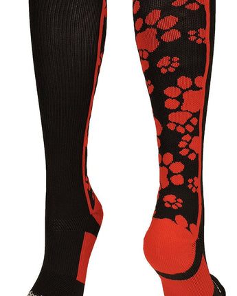 MadSportsStuff socks Black/Scarlet / Medium Crazy Socks with Paws Over the Calf (multiple colors)