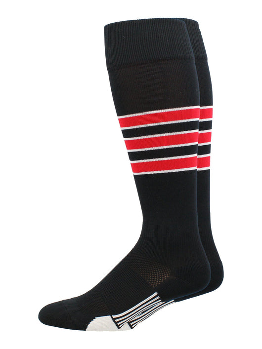 MadSportsStuff socks Black/Scarlet/White / X-Large Striped Baseball Socks Over the Calf Dugout Pattern D