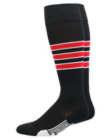 MadSportsStuff socks Black/Scarlet/White / X-Large Striped Baseball Socks Over the Calf Dugout Pattern D