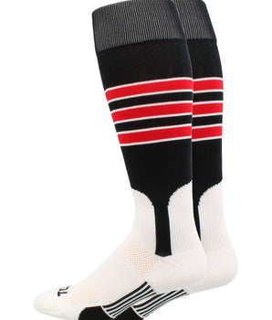 MadSportsStuff socks Black/Scarlet/White / X-Large Striped Baseball Stirrup Socks Dugout Pattern D