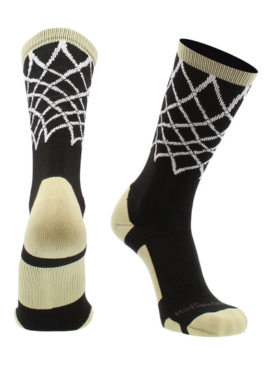 MadSportsStuff socks Black/Vegas Gold / Large Elite Basketball Socks with Net Crew length - made in the USA