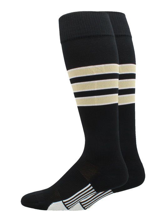 MadSportsStuff socks Black/Vegas Gold/White / Large Striped Baseball Socks Over the Calf Dugout Pattern D