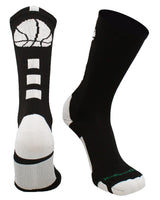 MadSportsStuff socks Black/White Basketball Socks with Basketball Logo Athletic Crew Socks - made in the USA - Large