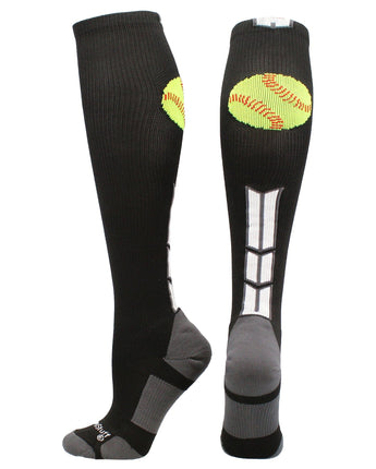 MadSportsStuff socks Black/White/Graphite / Large Softball Logo Over the Calf Socks (multiple colors)